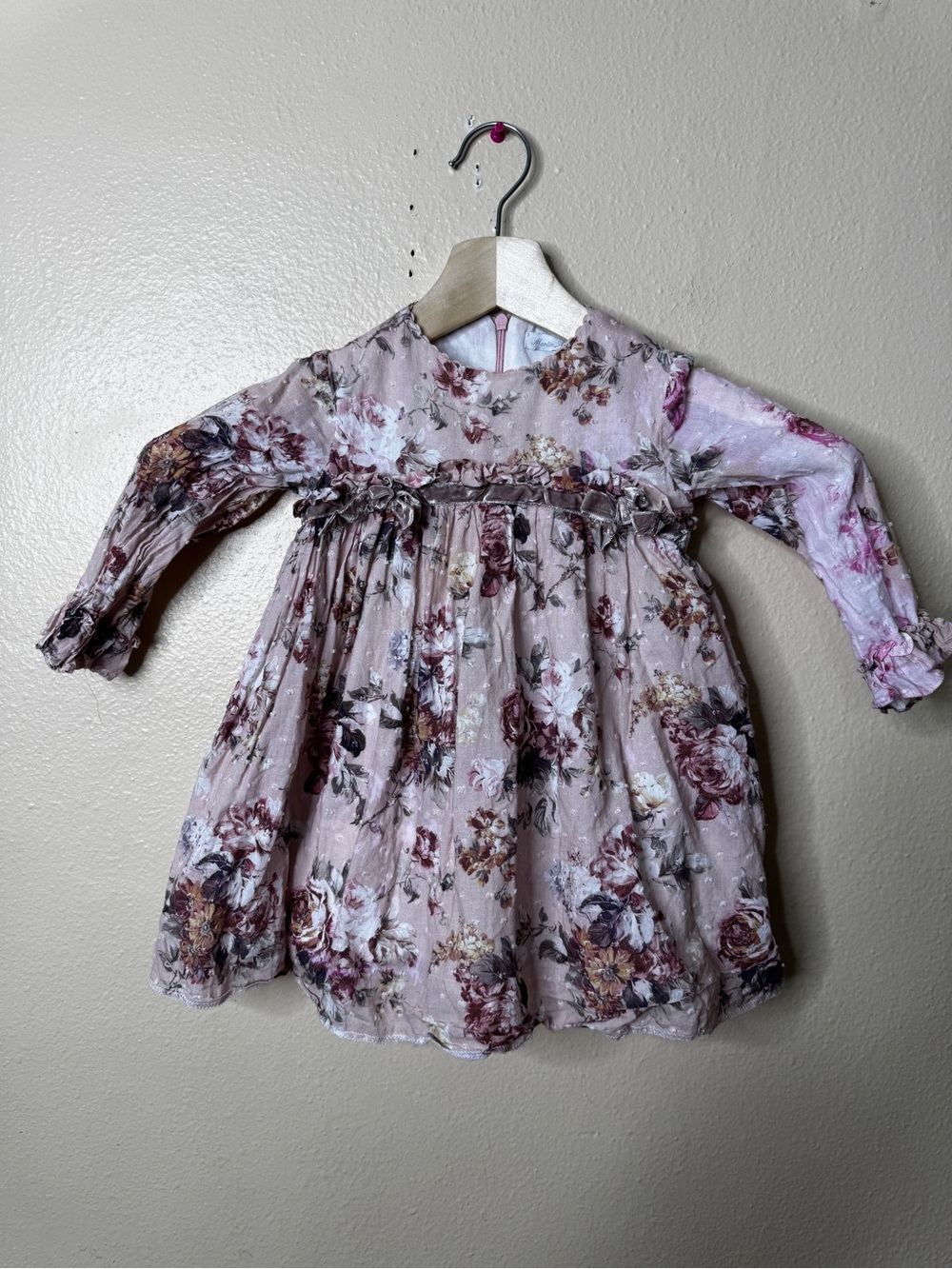 Martin Aranda Baby Girls Floral Dress 24M Pink Long Sleeve Cottage-core